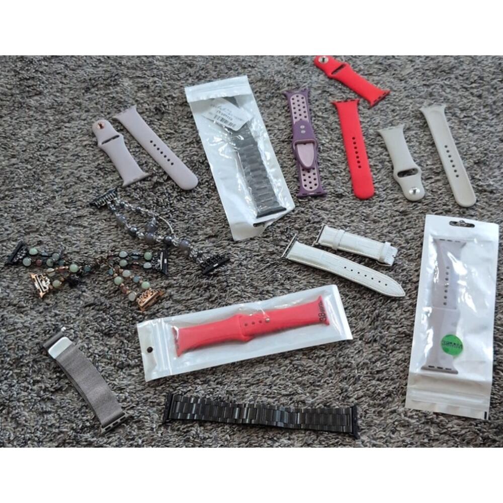 Apple Watch Band Lot 14 Pieces Stainless Steel Rubber Beaded Mixed Styles EUC
